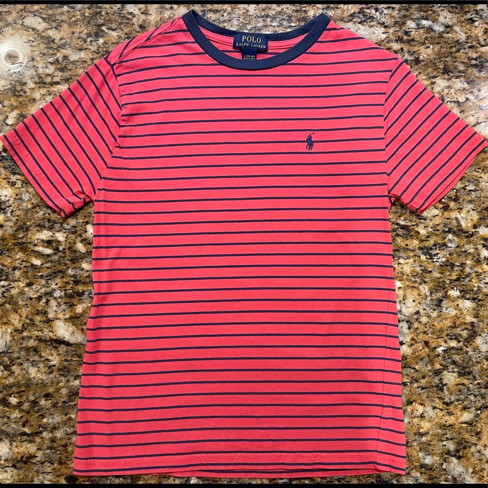 Boys Large (14-16) Polo Ralph Lauren Tee Short Sleeve Shirt Red and Navy